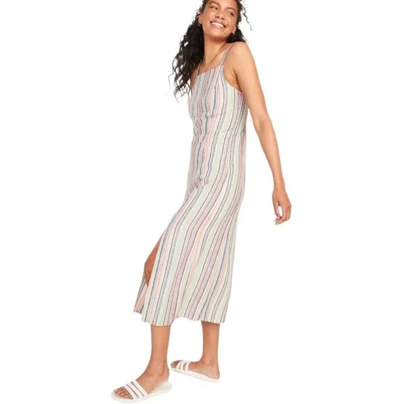 knee length dresses for ladies Old Navy Light Beige Ribbed Knit Sleeveless Maxi Dress – Recycled Threads main image 0